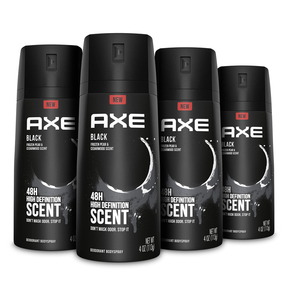 AXE Black front packaging showing can and frozen pear cedarwood scent benefit
