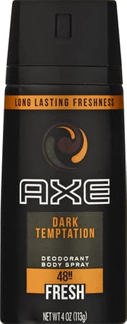 AXE Dark Temptation front can showing distinctive packaging and confident scent