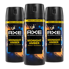 AXE Midnight Amber three-count front view showing packaging benefit of ready supply