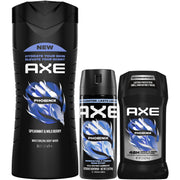 AXE Phoenix front packaging showing full three-piece set and scent branding benefits