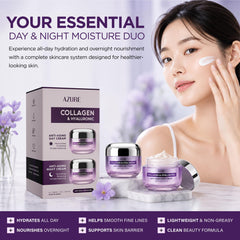 Azure Cosmetics open jars displaying both creams, easy two-step daily routine visible