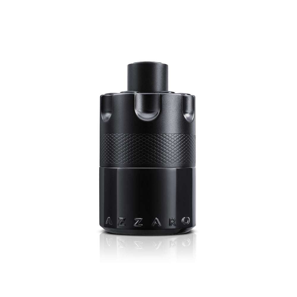 Azzaro bottle front view showing matte black design and bold look