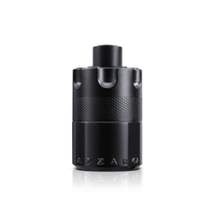 Azzaro bottle front view showing matte black design and bold look