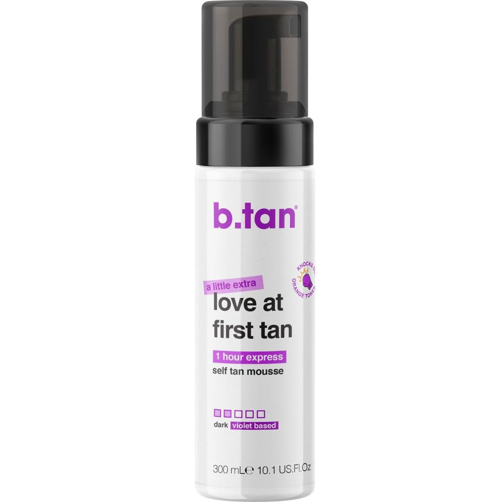 B.TAN front packaging showing XL bottle and violet mousse for more tans