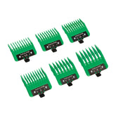 BaBylissPRO front view of six black guards with metal clips showing neat storage benefit