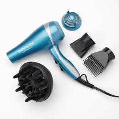 BaBylissPRO hair dryer front view showing controls and ergonomic handle for comfortable styling