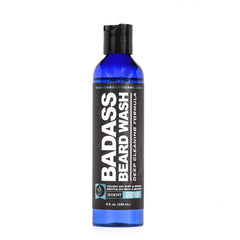 Badass Beard Care front label showing scent and benefits, promotes clean beard
