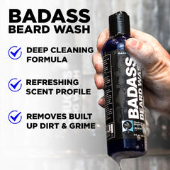 Badass Beard Care 8oz bottle next to common items to show accurate size