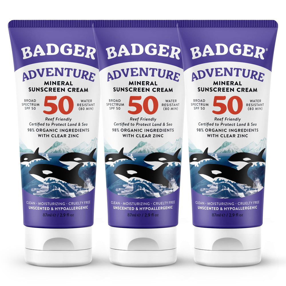 Badger front packaging showing SPF 50 label and benefits