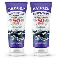 Badger front tube packaging showing SPF 50 and travel-friendly size benefit