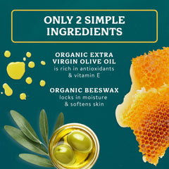 Badger olive oil and beeswax ingredients highlighting organic purity