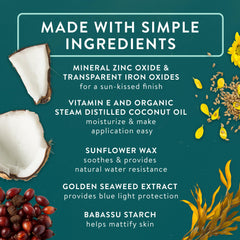Badger tinted sunscreen swiped on skin, blends without white cast for natural tone