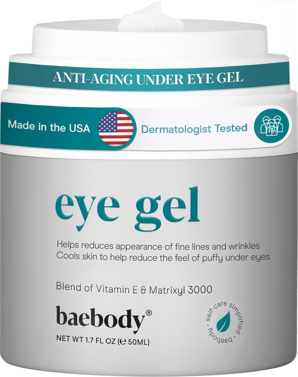 Baebody front packaging showing cooling under-eye gel for refreshed eyes