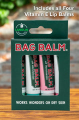 Bag Balm four variety tubes lined up showing color and labels