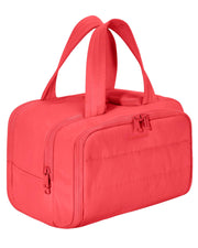 BAGSMART front view bright red puffy toiletry bag showing shape and color, stylish protection