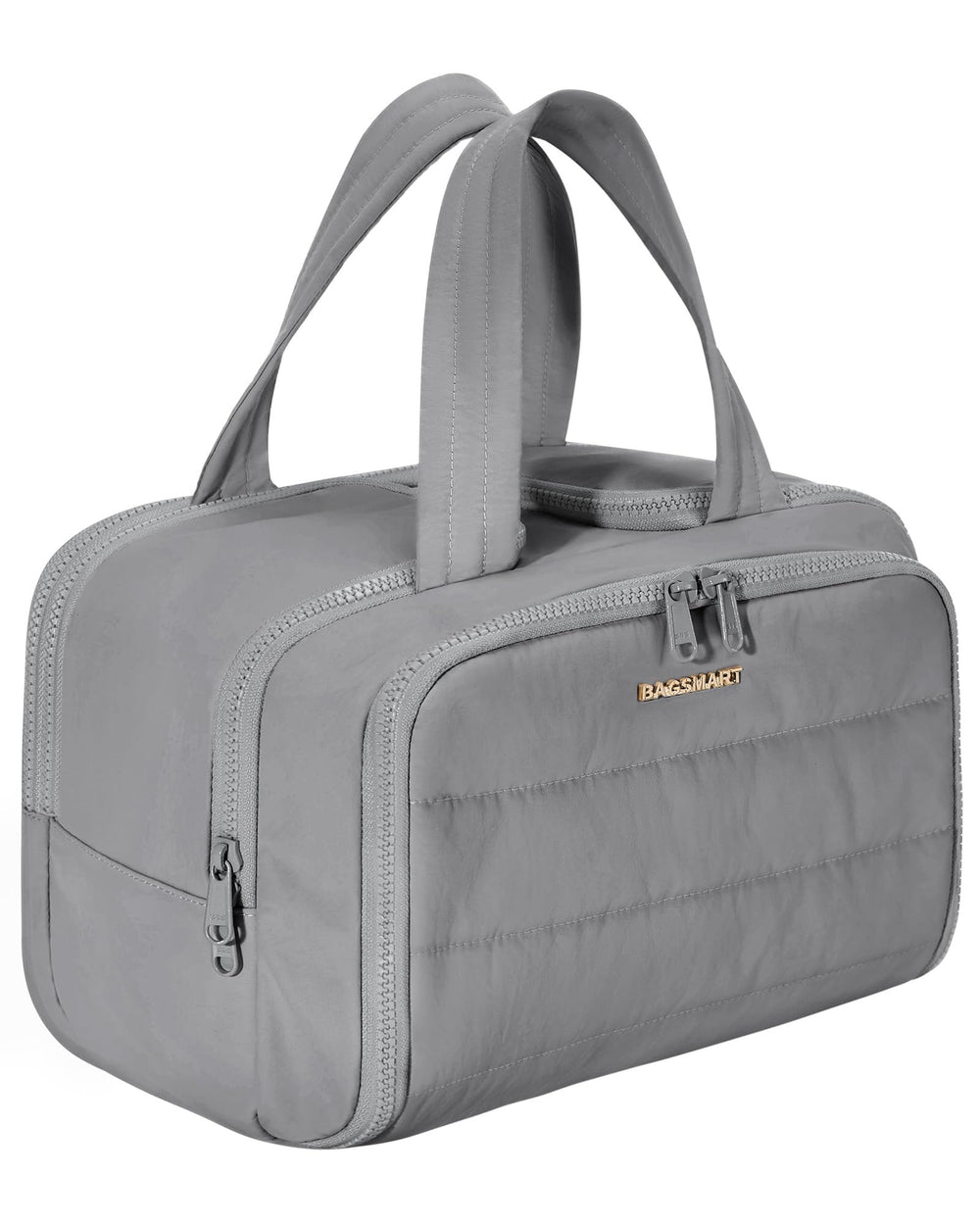 BAGSMART front view showing compact grey exterior and stylish puffy finish for travel convenience