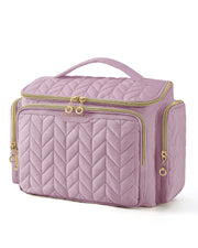 BAGSMART front view showing purple travel toiletry bag and neat closure benefit