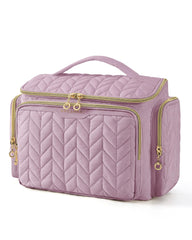 BAGSMART front view showing purple travel toiletry bag and neat closure benefit