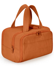 BAGSMART front view showing Sandstore Brown toiletry bag and easy-carry benefit