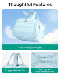 BAGSMART interior compartments displayed open to organize toiletries and cosmetics