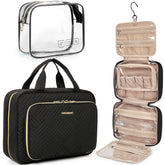 BAGSMART front view of medium black toiletry bag showing compact design and portability