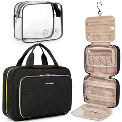 BAGSMART front view of medium black toiletry bag showing compact design and portability