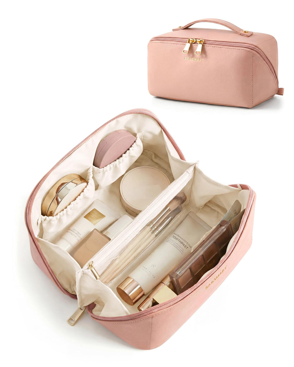 BAGSMART nude pink front view showing sleek vegan leather and compact shape
