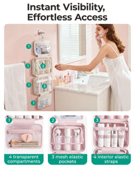 BAGSMART hanging from a towel bar using 360° swivel hook to save counter space