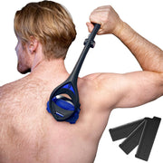 BAKBLADE 3.0 front view showing long handle and shaver head for easy reach