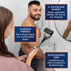 BAKBLADE in-shower use demonstrating wet-or-dry grooming convenience
