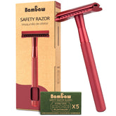Bambaw red razor front view showing durable metal design and precise balance