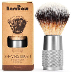 Bambaw shaving brush front view showing aluminum handle and sleek design for durability