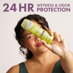 Ban roll-on being applied to arm illustrating clear, invisible finish and comfort