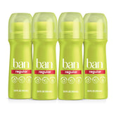 Ban roll-on front packaging showing four 3.5 oz units and benefits