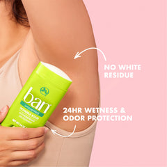 Ban unscented stick top view revealing clear solid for residue-minimizing benefit