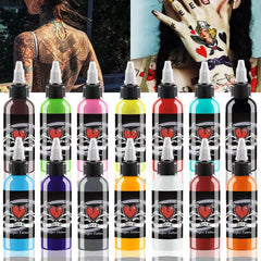 BAODELI front view of 14-color tattoo ink set showing complete palette benefits