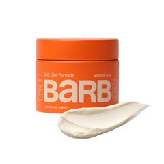The Barb Shop jar front view showing clean branding and compact size benefit