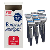 Barbasol Ultra 6 Plus front view showing razor and packaging for clear value