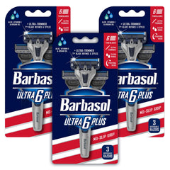 Barbasol Ultra 6 Plus rear trimmer closeup for precise edging benefit