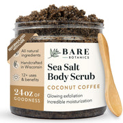 Bare Botanics front jar showing coconut coffee seal and large 24oz size for value
