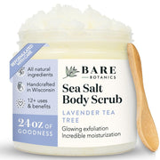 Bare Botanics jar front view showing lavender tea tree label and generous 24 oz size
