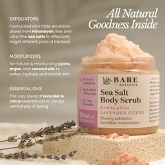 Bare Botanics open jar close-up of sea salt texture for effective exfoliation