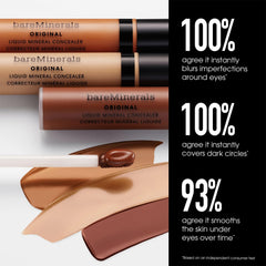 bareMinerals split before and after under-eye showing visible brightening effect