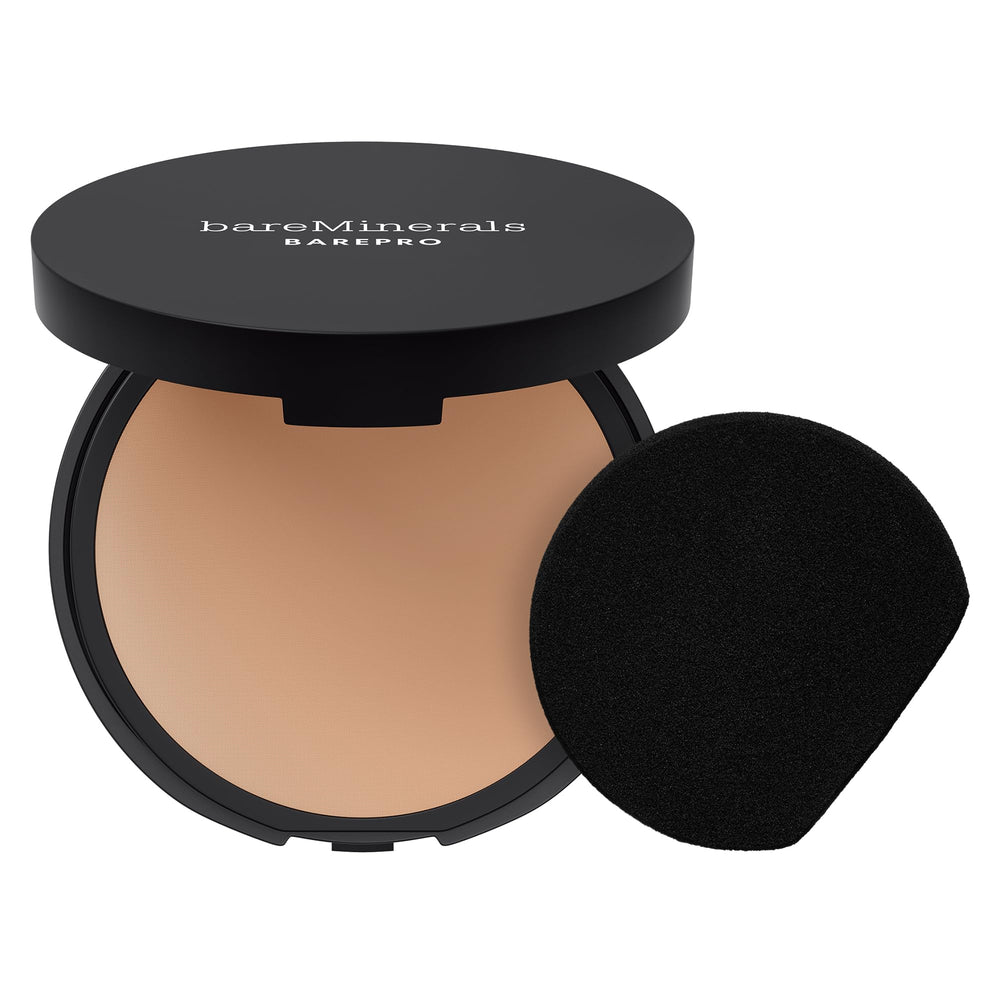 bareMinerals compact front view showing shade Medium 32 Cool and sleek packaging benefit: portable coverage