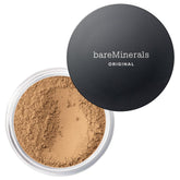 bareMinerals jar front view showing Golden Tan 20 and natural finish benefit