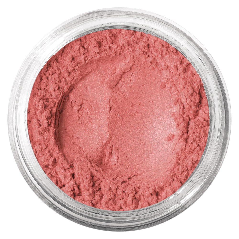 bareMinerals jar front view showing clean packaging and mineral blush shade benefit: clear product ID