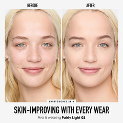 bareMinerals loose powder poured from jar highlighting lightweight texture
