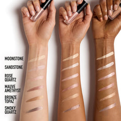 bareMinerals Moonstone product swatches on skin showing luminous finish benefit visible payoff