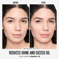 bareMinerals open jar with loose powder showing lightweight, buildable coverage