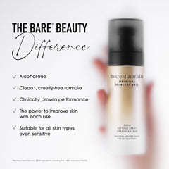 bareMinerals spray over finished makeup showing set-and-hold benefit